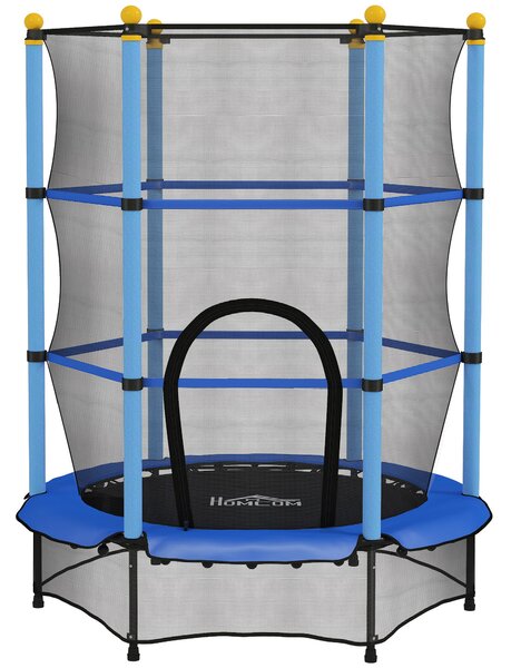 HOMCOM Trambolină Elastică pentru Copii cu Plasă de Siguranță și Țevi Căptușite, Vârstă 3-10 Ani, Ø140x190 cm, Albastru | Aosom Romania