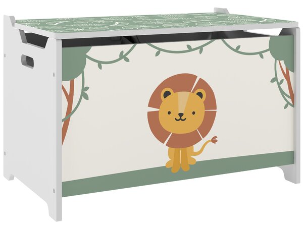 AIYAPLAY Cutie pentru Jucării cu Capac, Balamale de Siguranță și Mânere Adâncite, Organizator pentru Depozitarea Jucăriilor pentru Copii, Camera de Zi, Camera de Joacă, Verde | Aosom Romania