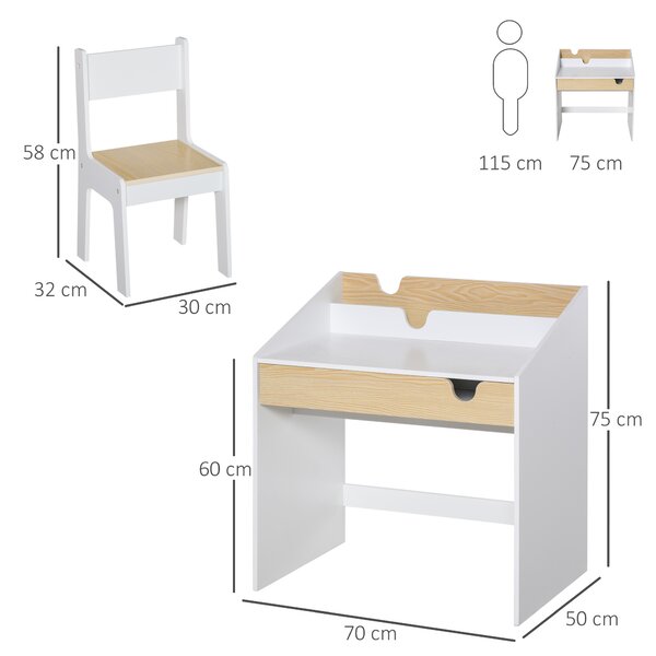 HOMCOM Set Birou și Scaun pentru Copii 6-10 Ani cu Raft și Sertar | Aosom Romania