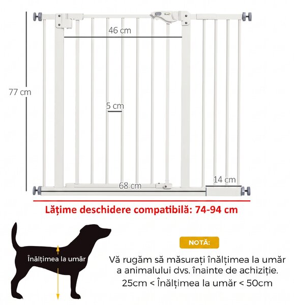 PawHut Poartă pentru Câini Lățime Reglabilă 74-148 cm, Albă | Aosom Romania