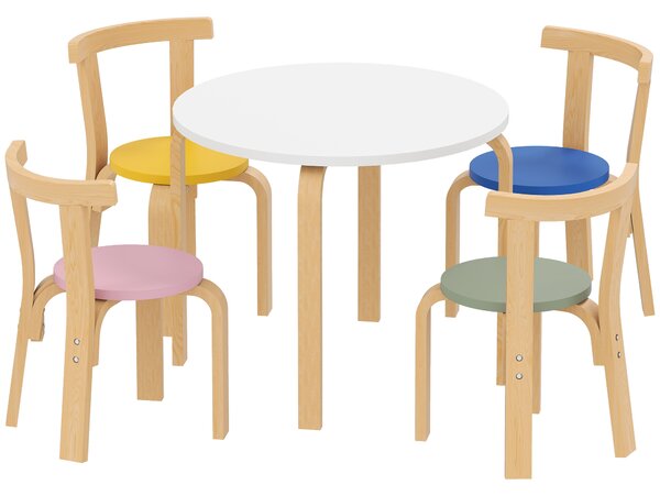 AIYAPLAY Set Masă și Scaune pentru Copii 3-8 Ani, 5 Piese cu Margini Rotunjite din Lemn Multicolor | Aosom Romania