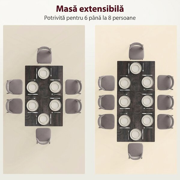 HOMCOM Masă Extensibilă pentru Sufragerie, 6-8 Persoane, 120-160x75 cm, Blat Efect Lemn, Picioare din Oțel | Aosom Romania