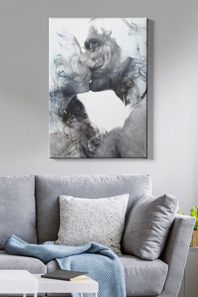 Tablou 529TCR1593, 100% panza/lemn, gri/alb, sarut abstract, 70 x 100
