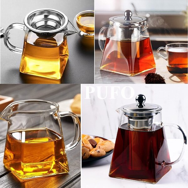 Infuzor ceai Pufo Exclusive din sticla cu filtru si capac metalic, 700 ml, transparent