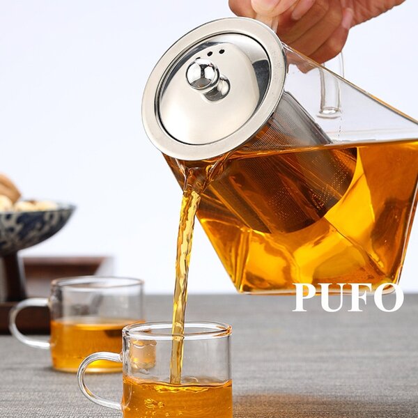 Infuzor ceai Pufo Exclusive din sticla cu filtru si capac metalic, 700 ml, transparent