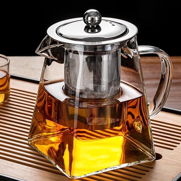 Infuzor ceai Pufo Exclusive din sticla cu filtru si capac metalic, 700 ml, transparent