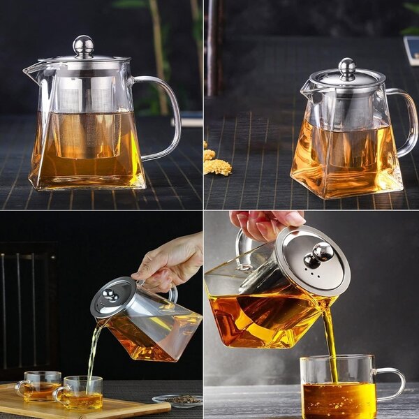 Infuzor ceai Pufo Exclusive din sticla cu filtru si capac metalic, 700 ml, transparent