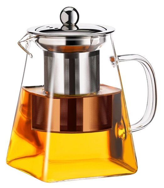 Infuzor ceai Pufo Exclusive din sticla cu filtru si capac metalic, 700 ml, transparent