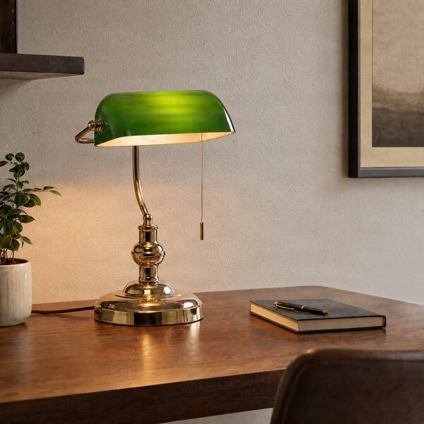 Lindby Lampa de masă Milenka, alamă, înălțime 39 cm, metal, Auriu / Alamă, Camera de zi / sufragerie, Metal, Antichitate
