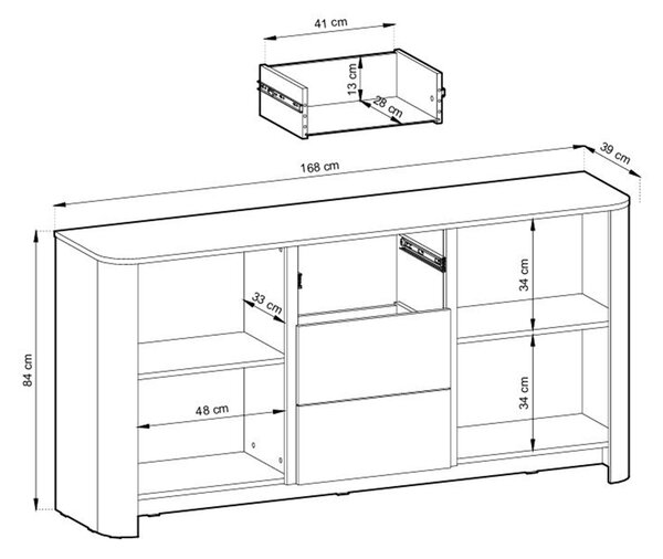 Comodă Sorrenti 168 cm cu sertare - stejar Vicenza
