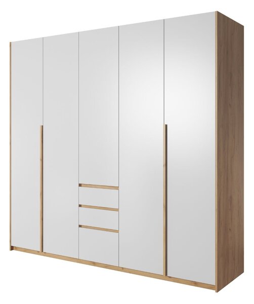 Dulap cu uși și sertare Xelo, alb/stejar craft auriu (230 cm)