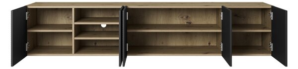 Comodă TV suspendatăă cu front striat Asha 200 cm - artisan / negru mat