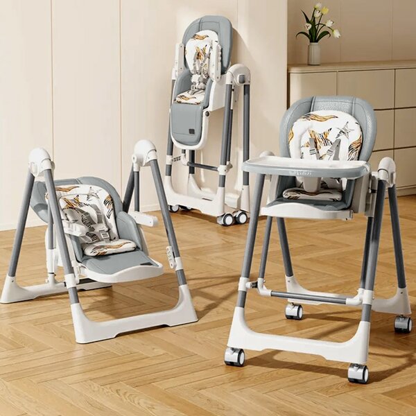Scaun de masa bebelusi multifunctional 2 in 1 Kidizi Swingy gri, transformabil in leagan bebe