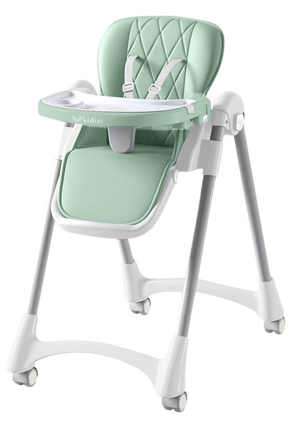 Scaun de masa pliabil pentru bebelusi si copii Kidizi Allure Mint, 6-36 luni, spatar ajustabil 3 pozitii, roti cu frane