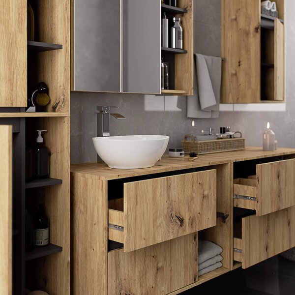 Dulap de baie Vambos W50 2D 6P (stejar artizanal + grafit). Promo -11%. 1152099