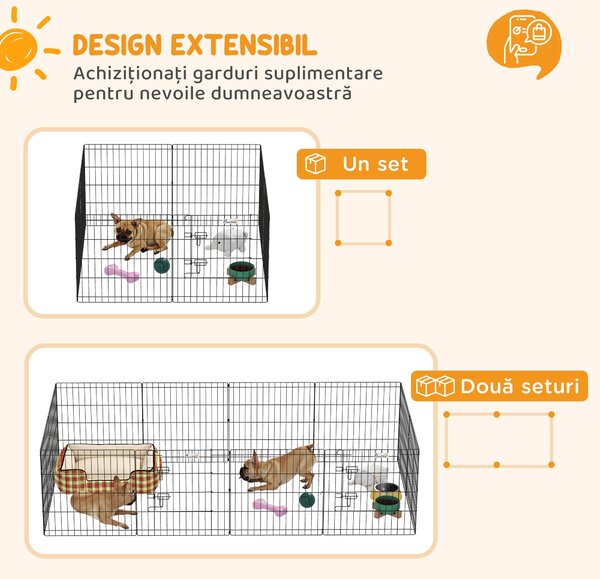 PawHut Gard Modular pentru Câini și Căței, Interior/Exterior, cu 8 Panouri din Plasă și Ușă, 61x61 cm, Negru | Aosom Romania