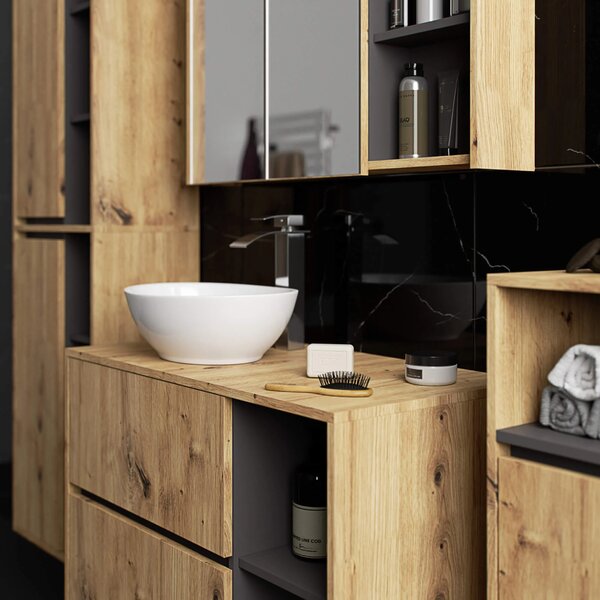 Dulap de baie Vambos W50 2D 6P (stejar artizanal + grafit). Promo -11%. 1152099