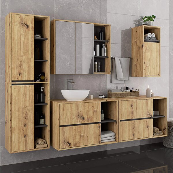 Dulap de baie Vambos W50 2D 6P (stejar artizanal + grafit). Promo -11%. 1152099