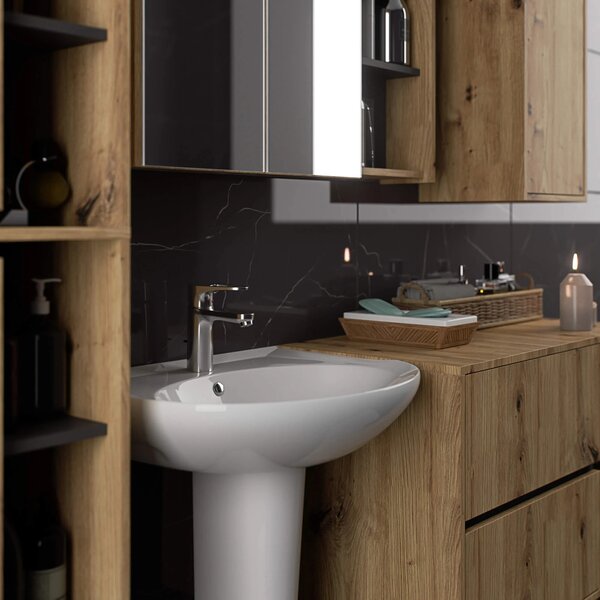Dulap de baie Vambos W50 2D 6P (stejar artizanal + grafit). Promo -11%. 1152099