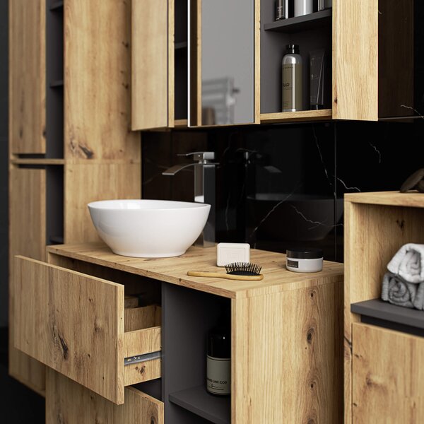 Dulap de baie Vambos W50 2D 6P (stejar artizanal + grafit). Promo -11%. 1152099