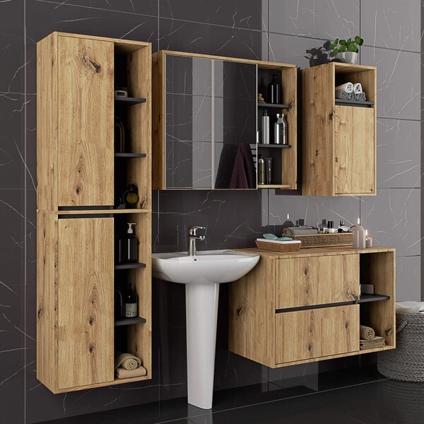 Dulap de baie Vambos W50 2D 6P (stejar artizanal + grafit). Promo -11%. 1152099