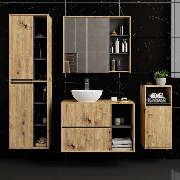 Dulap de baie Vambos W50 2D 6P (stejar artizanal + grafit). Promo -11%. 1152099