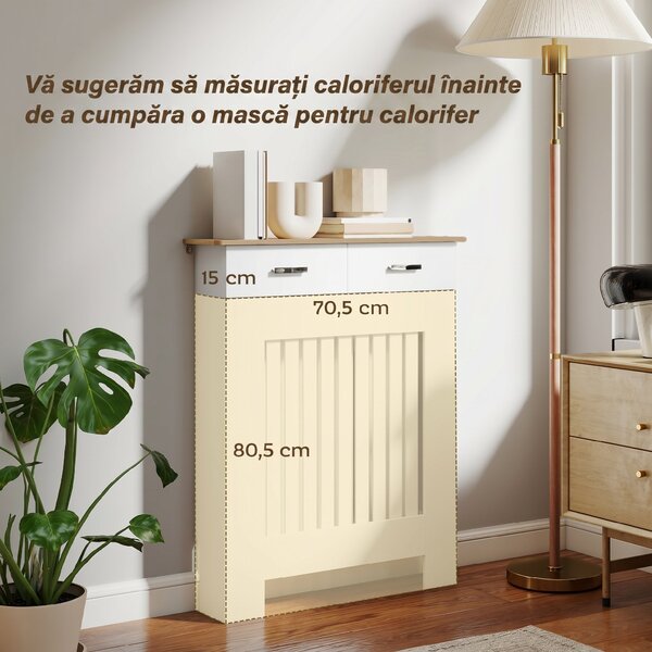 HOMCOM Acoperire pentru Calorifer cu Sertar, Anti-răsturnare, în Lemn, 78x19x97 cm, Alb | Aosom Romania