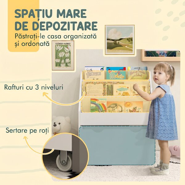 AIYAPLAY Bibliotecă Copii 3-8 Ani cu 3 Rafturi și Sertar, Raft de Depozitare Jucării, 62,5x30x70 cm, Alb | Aosom Romania