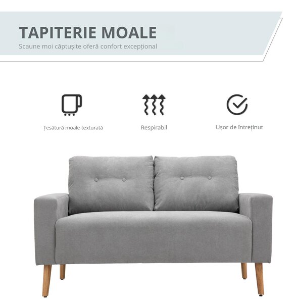 HOMCOM Canapea Compacta 2 Locuri Design Modern, Spate Matlasat, Gri | Aosom Romania