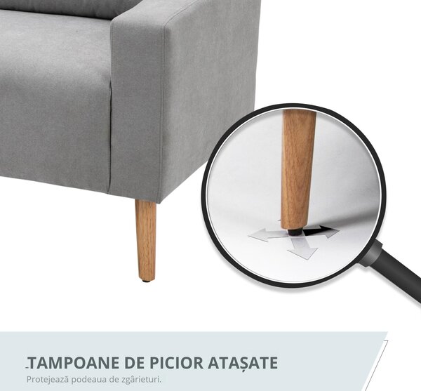 HOMCOM Canapea Compacta 2 Locuri Design Modern, Spate Matlasat, Gri | Aosom Romania