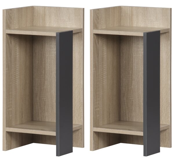 HOMCOM Set de 2 Noptiere Moderne cu Poliță Deschisă, Măsuță de Cafea, Spațiu de Depozitare, Gri, 27x25x60cm | Aosom Romania