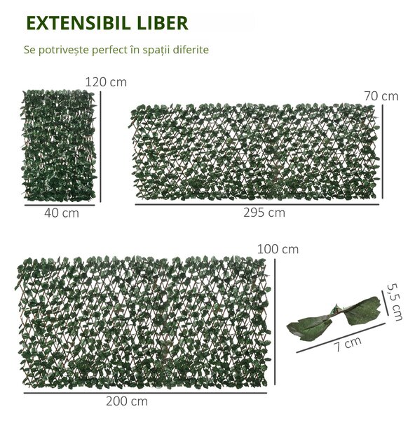 Outsunny Gard Artificial Extensibil cu 2 Secțiuni din Poliester și Ratan, 200x100 cm, Verde | Aosom Romania