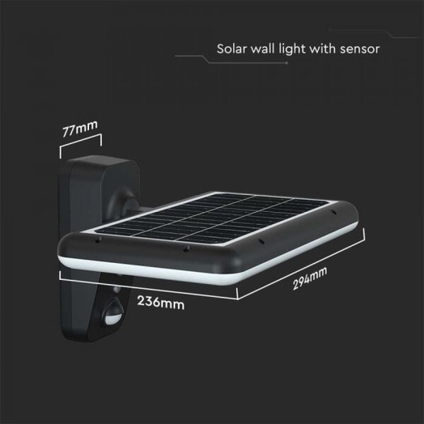 LED lampă solară de perete cu senzor, 15W, 3,2V, 4000K/6000K, IP65, negru