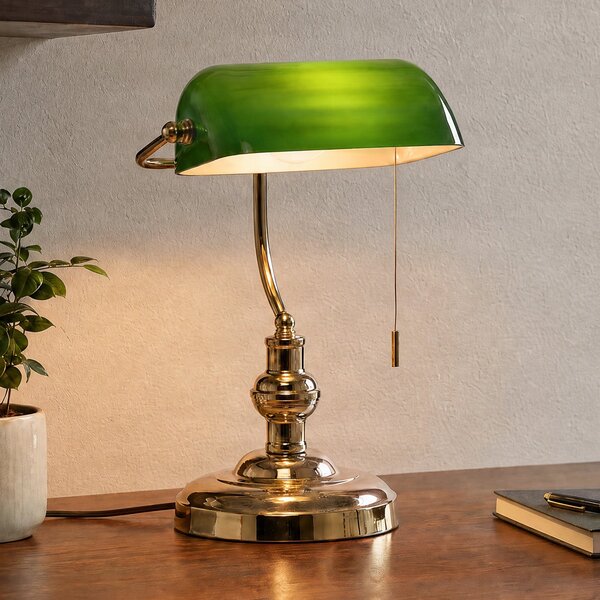 Lindby Lampa de masă Milenka, alamă, înălțime 39 cm, metal, Auriu / Alamă, Camera de zi / sufragerie, Metal, Antichitate