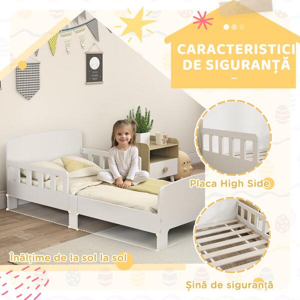AIYAPLAY Pat Montessori pentru Copii 3-8 Ani din Lemn FSC cu Apărători Laterale și Margini Netede, 143.5x74.2x54 cm, Alb | Aosom Romania