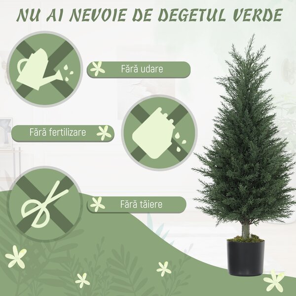 Outsunny Set 2 Plante Artificiale de Chiparos cu 362 Frunze și Ghiveci cu Ciment și Mușchi, Plante Rezistente la UV, Ø40x90 cm, Verde | Aosom Romania