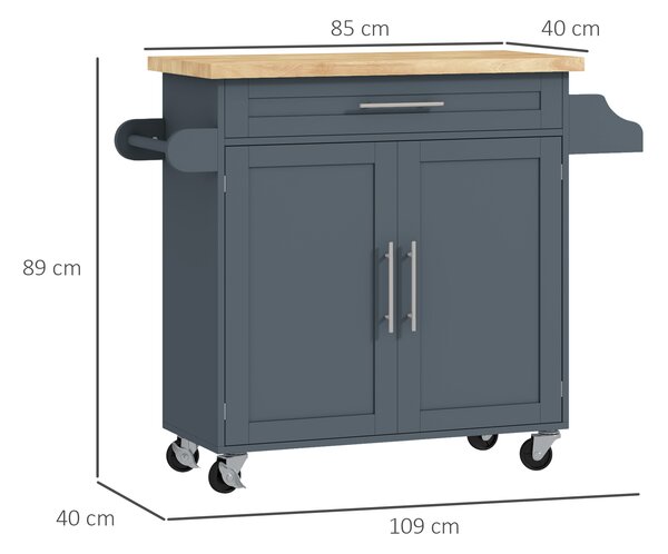 HOMCOM Cărucior Multifuncțional de Bucătărie cu Sertar, Roți, Suport pentru Condimente și Dulăpior, 109x40x89 cm, Gri | Aosom Romania