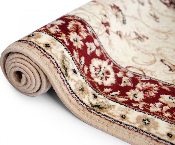 Traversa festonata, Model 523 120, Crem Rosu, Latime 80 cm 80 x 500, Dreptunghi