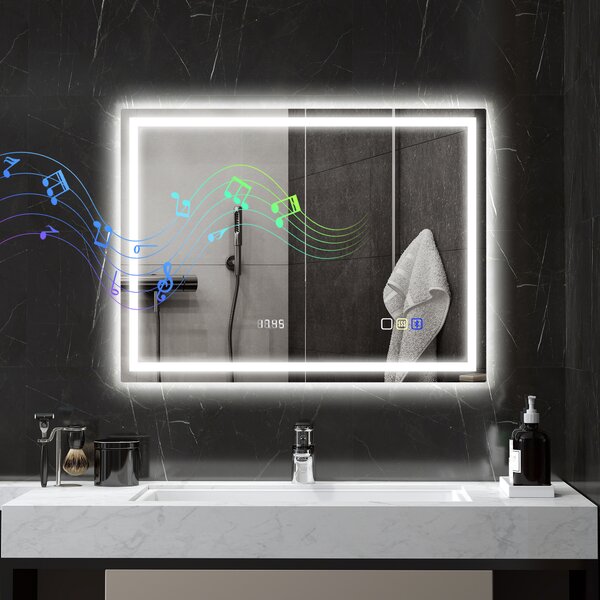 HOMCOM Oglindă Baie Anti-aburire Con Lumină Led E Difuzor Bluetooth 80x60 cm | Aosom Romania