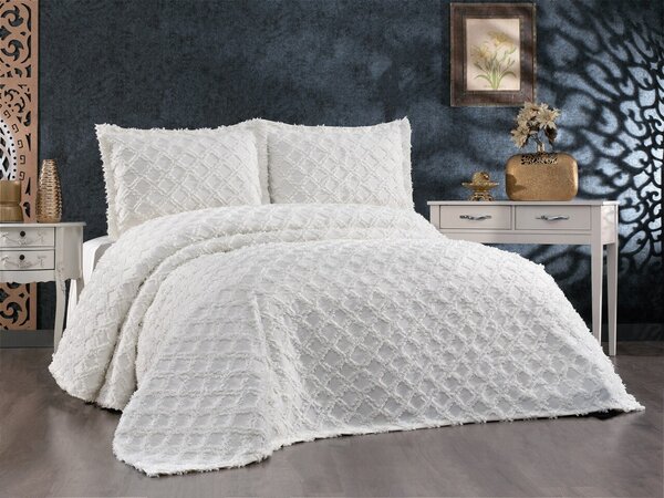 Set Cuvertura De Lux Bumbac 100% 3 Piese 240X260 Cm-Model Premium Alb