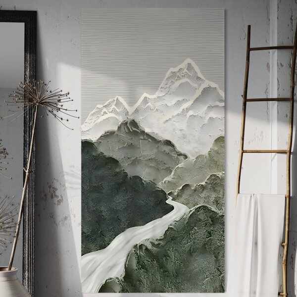 Tablou Canvas Premium LuxCanva® B1107, Green Mountains , Living, Decorativ, Abstract, Munti, Alb, Verde, Natura, Colorat