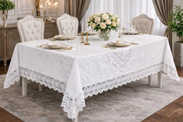 Fata De Masa Din Bumbac Cu Dantela De Lux - 160x220 cm, In Cutie Premium