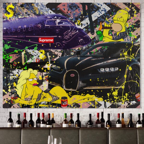 Tablou Canvas Premium LuxCanva® B1094, Homer Simpson , Living, Serial, Comedie, Familie, Avion, Masina De Lux, Culori Vibrante
