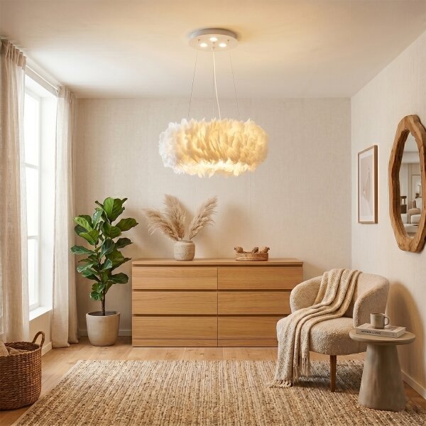 BRILAGI - Lustru LED pe cablu FEATHER 3xE27/40W/230V + 3xLED/3W diam. 50 cm alb