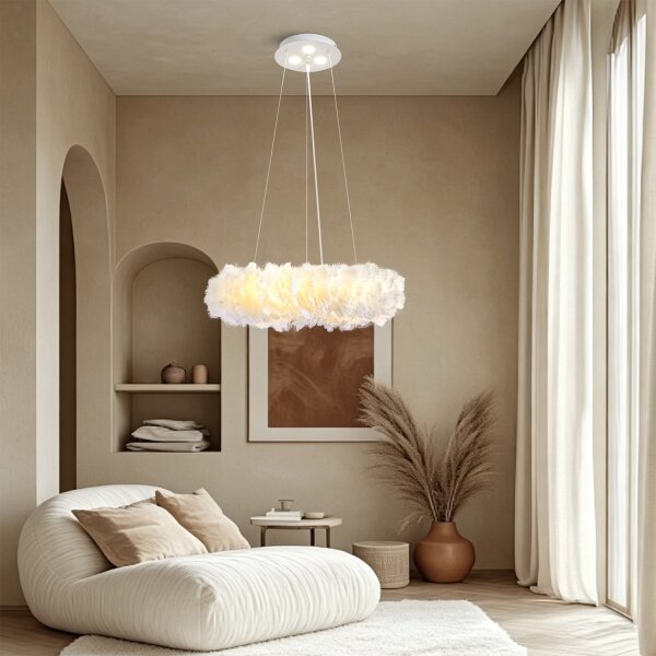 BRILAGI - Lustru LED pe cablu FEATHER 3xE27/40W/230V + 3xLED/3W diam. 50 cm alb