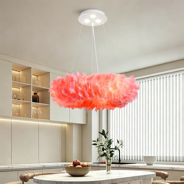BRILAGI - Lustră LED pe cablu FEATHER 3xE27/40W/230V + 3xLED/3W diam. 50 cm roz