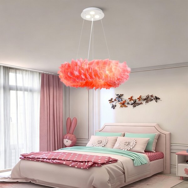 BRILAGI - Lustră LED pe cablu FEATHER 3xE27/40W/230V + 3xLED/3W diam. 50 cm roz