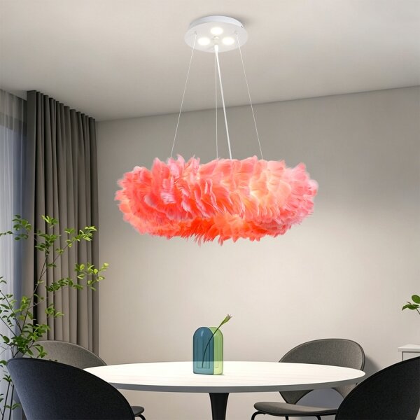 BRILAGI - Lustră LED pe cablu FEATHER 3xE27/40W/230V + 3xLED/3W diam. 50 cm roz
