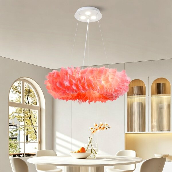 BRILAGI - Lustră LED pe cablu FEATHER 3xE27/40W/230V + 3xLED/3W diam. 50 cm roz