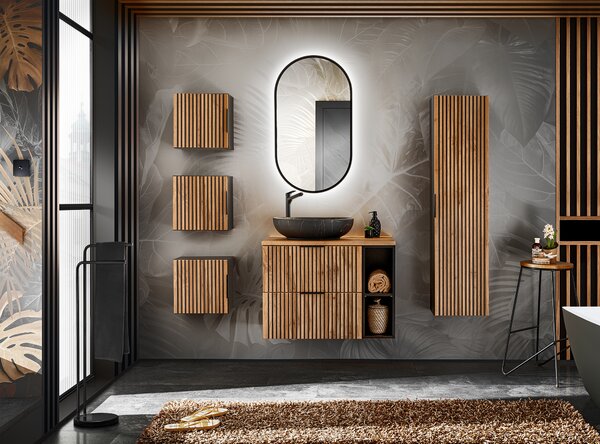 Comad Xilo dulap 60x46x57 cm sub chiuveta pe perete negru-stejar XILO BLACK WOTAN 82-60-D-2S